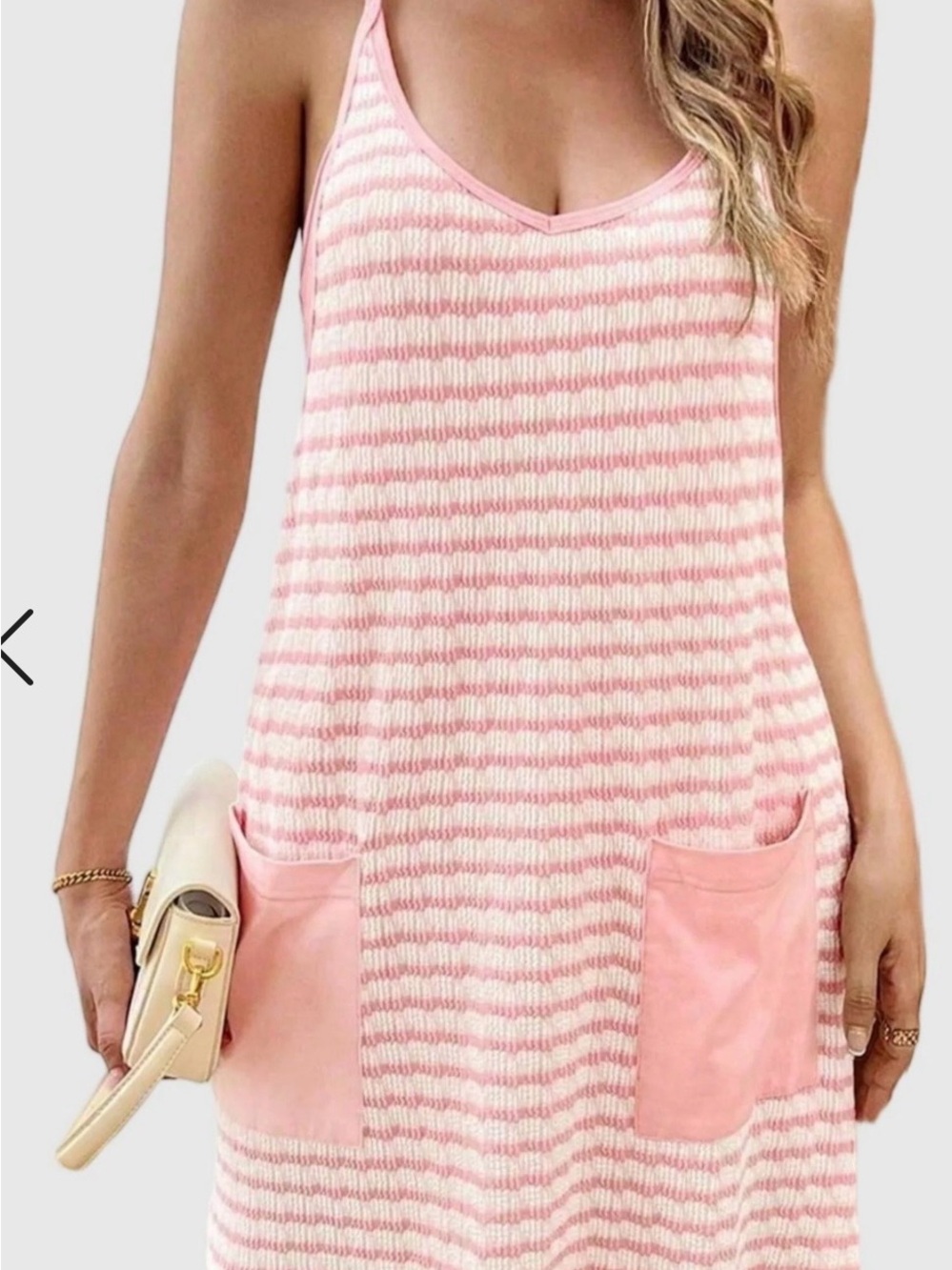 Amazon Pink Striped Knit Romper and Tank Dress with Pockets